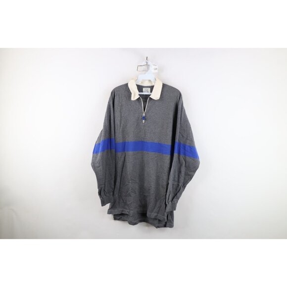Vtg 90s Streetwear Mens Medium Faded Color Block Half Zip Long Sleeve Rugby Polo - Picture 1 of 12